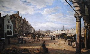 De Grote Markt van Arras op marktdag, 1878 door Charles Paul Etienne Desavary