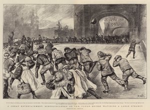 Een Goedkope Amusement, Schoolkinderen op de Tower Bridge kijken naar een Grote Stoomboot door Charles Paul Renouard