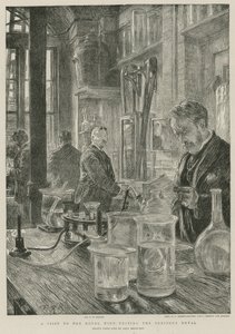 Een bezoek aan de Koninklijke Munt; het testen van het edelmetaal (gravure) door Charles Paul Renouard