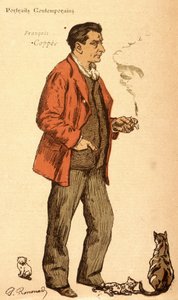 François Coppée rookt een sigaret en met katten door Charles Paul Renouard