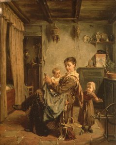 Cache-Cache, een interieur met moeder en kind
