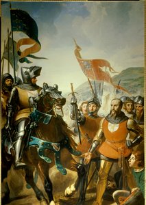 Honderdjarige Oorlog (1337-1453): detail van de Slag bij Cocherel, nabij Evreux gewonnen door Bernard du Guesclin (1320-1380) op de troepen van de koning van Navarra, 16/05/1364