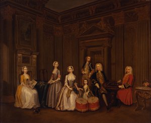 Portret van Algernon Seymour, Lord Hertford (later 7e hertog van Somerset) met kolonel Tomkins Wardour, kolonel Browne, Lord Beauchamp, Frances, Lady Hertford, Lady Elizabeth Seymour en Miss Herbert