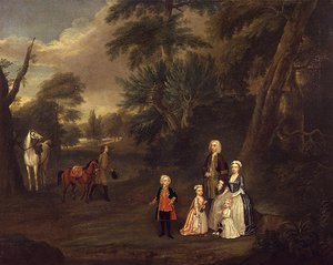 Thomas Hill van Tern, en zijn familie in een landschap, 1730 door Charles Phillips
