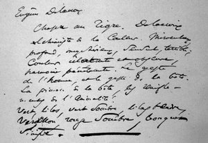 Tekst van de dichter Charles Baudelaire (1821-1867) over de schilder Eugene Delacroix gepubliceerd in 1846 door Charles Pierre Baudelaire