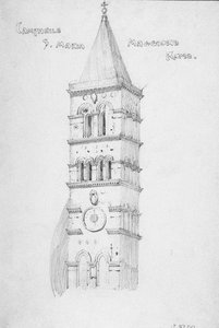 Campanile, S. Maria Maggiore, Rome, 1891 door Charles Rennie Mackintosh