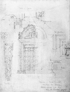 Deur in kleine klooster, Certosa di Pavia, 1891 door Charles Rennie Mackintosh