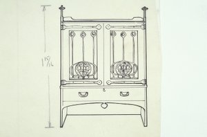 Lijntekening van meubel (een kaptafel), ca. 1910