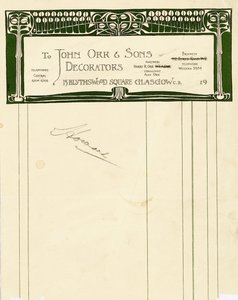 Briefpapierontwerp voor John Orr & Sons, Glasgow, ca. 1894-1898 door Charles Rennie Mackintosh