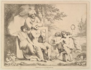 Drie Putti Dansen op een Fluitspeler door Charles Reuben Ryley