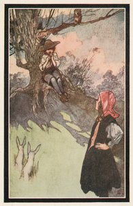 Een Jongen zat onder een Boom, Spelend op een Ruwe Houten Fluit door Charles Robinson