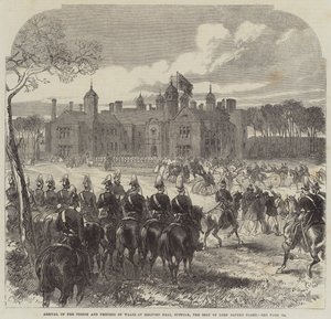 Aankomst van de Prins en Prinses van Wales bij Melford Hall, Suffolk, het Landgoed van Lord Alfred Paget
