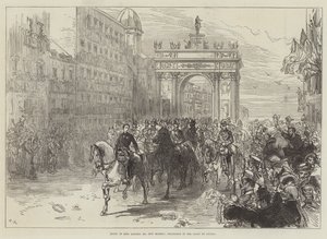 Intocht van koning Alfonso XII in Madrid, processie in de Calle de Alcala door Sir John Charles Robinson