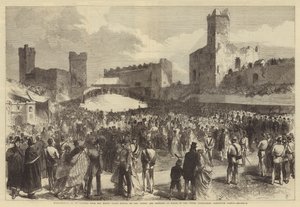 Overhandiging van een Adres van de Mensen uit Noord-Wales aan de Prins en Prinses van Wales in de Bovenste Kasteelhof, Carnarvon Kasteel