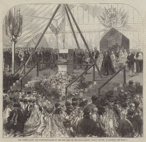 De koningin legt de eerste steen van de nieuwe zaal van het Royal Albert Orphan Asylum, in Bagshot door Sir John Charles Robinson