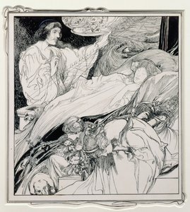 Daar lag ze, zo mooi uitziend, illustratie uit Briar Rose, The True Annals of Fairyland - The Reign of King Herla, uitgegeven door J.M. Dent & Co. Ltd., 1900