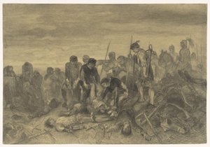 Het lijk van Richard III, koning van Engeland, gevonden op het slagveld van Bosworth, 1485 door Charles Rochussen
