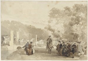 Koets van de Prins, die van de oprijlaan van Huis ten Bosch rijdt