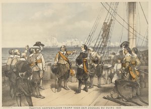 Maarten Tromp vóór de aanvang van de zeeslag bij Duins, 1639 door Charles Rochussen