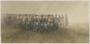 Pauze van een bataillon infanterie op de heide door Charles Rochussen
