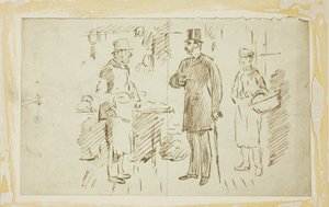 Heer in Hoge Hoed Spreekt Slager Toe door Charles Samuel Keene