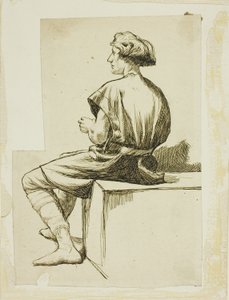 Zittende man in tuniek door Charles Samuel Keene