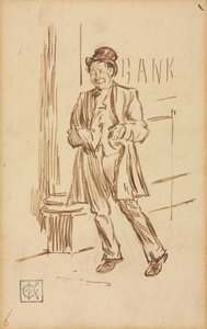 Studie van een dronken man die langs een bank loopt door Charles Samuel Keene
