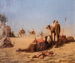 La halte des chameliers au caravanserail (olieverf op doek)