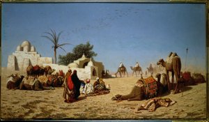 Een Karavaan Gestopt in de Woestijn door Charles Theodore Frere