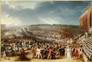 Franse Revolutie: het feest van de Federatie op 14 juli 1790 op het Champ de Mars door Charles Thevenin