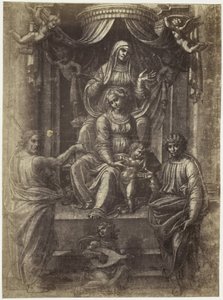 Fotoreproductie van een tekening van Rafaël, Anna, Maria en Christus door Charles Thurston Thompson