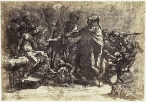 Tafereel met soldaten, een naakte vrouw en een engel door Charles Thurston Thompson