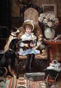 Doddy en haar huisdier, ca. 1885 (illustratie) door Charles Trevor (after) Garland