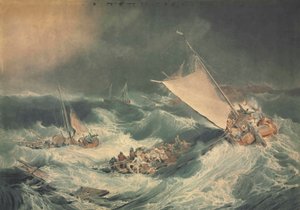 Een schipbreuk met boten die proberen de bemanning te redden door Charles Turner