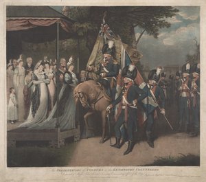 De overhandiging van de vlaggen aan de Kensington Volunteers door Charles Turner