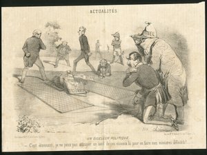 Illustratie van Charles Vernier in Le Charivari - Un oiseleur politique - President van de Republiek, Ministerie van Binnenlandse Zaken - Thiers Adolphe, Napoleon III, Faucher Leon - Portfolio
