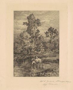 Landschap met Drinkende Paarden door Charles Volkmar