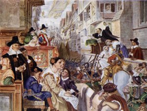 De soldaten van Londen gaan vechten aan de kant van het parlement tegen koning Charles I in de Engelse Burgeroorlog door Charles West (after) Cope