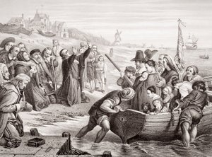 Vertrek van de Pilgrim Fathers uit Delft Haven in juli 1620, uit 