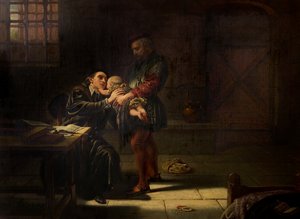 Het martelaarschap van Laurence Saunders in Coventry, centraal paneel van drieluik