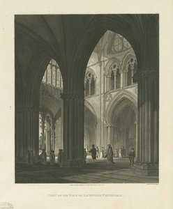 Interieur van de Lichfield Kathedraal - Schip (aquatint gravure) door Charles Wild