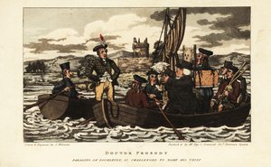 Engelse toeristen en Schot in tartan jas zeilen op Loch Leven in de Schotse hooglanden door Charles Williams