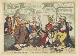 Napoleon als barbier voor Europese machten, 1806 door Charles Williams