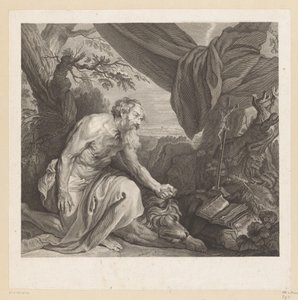Hiëronymus met slapende leeuw en kruisbeeld