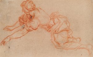 Jonge Vrouw Knielend en Vooruit Reikend [verso] door Charles de la Fosse