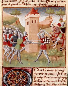 Lancelot du Lac vecht tegen ridders door Charles du Maine Master