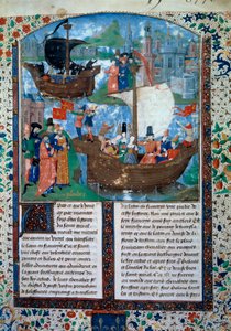 Tristan en Isolde verlaten Ierland, miniatuur uit manuscript ms. 103 f.1