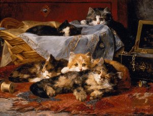 Kittens bij een Naaimand door Charles van den Eycken