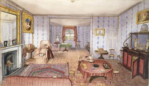 Salon, Clay Hill, f12 uit Een Album van Interieurs, 1843 door Charlotte Bosanquet