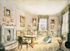 De salon, East Wood, Hay, f54 uit een album van interieurs, 1843 door Charlotte Bosanquet